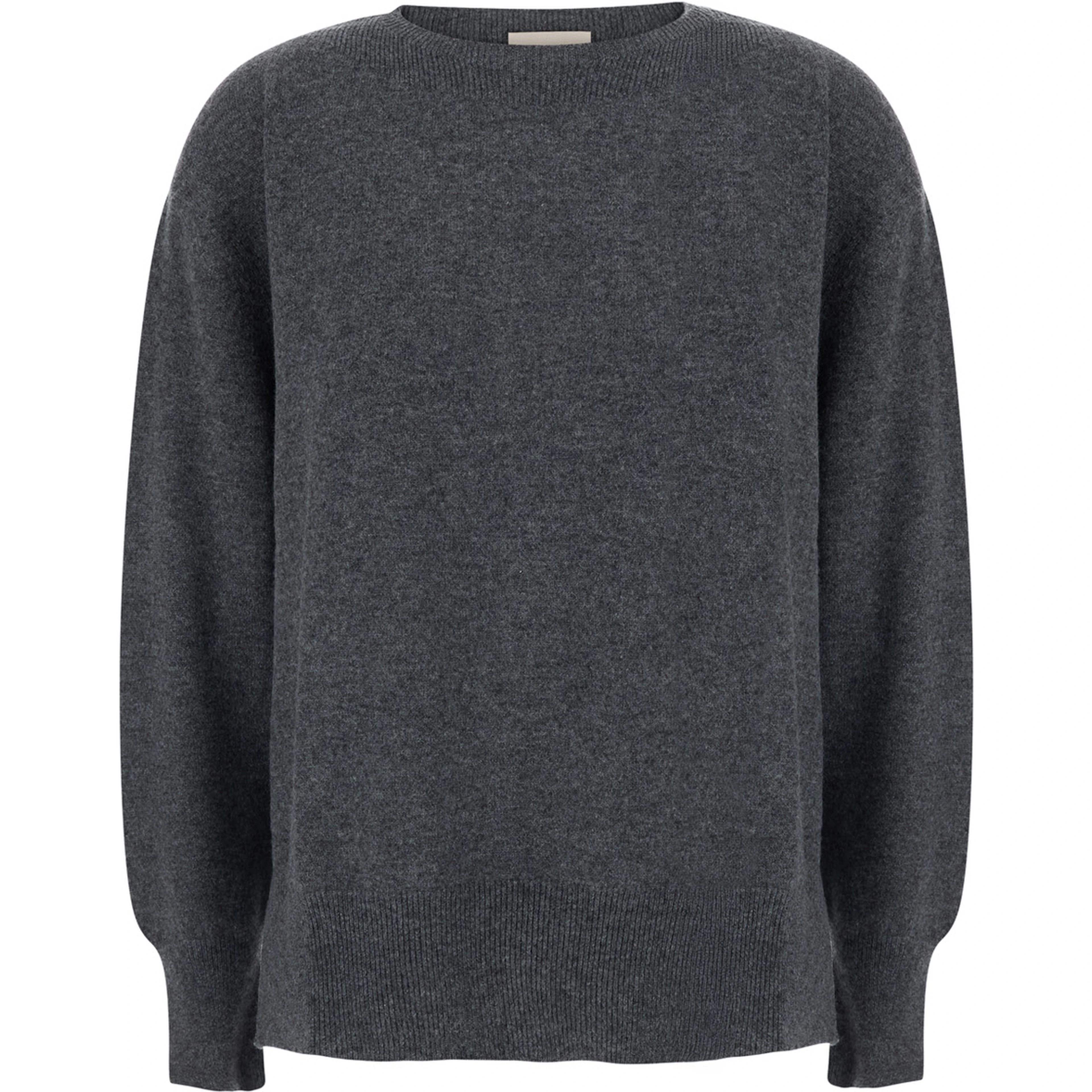 CANDY Grey Sweater with round neck and split cuffs in wool and cashmere for women