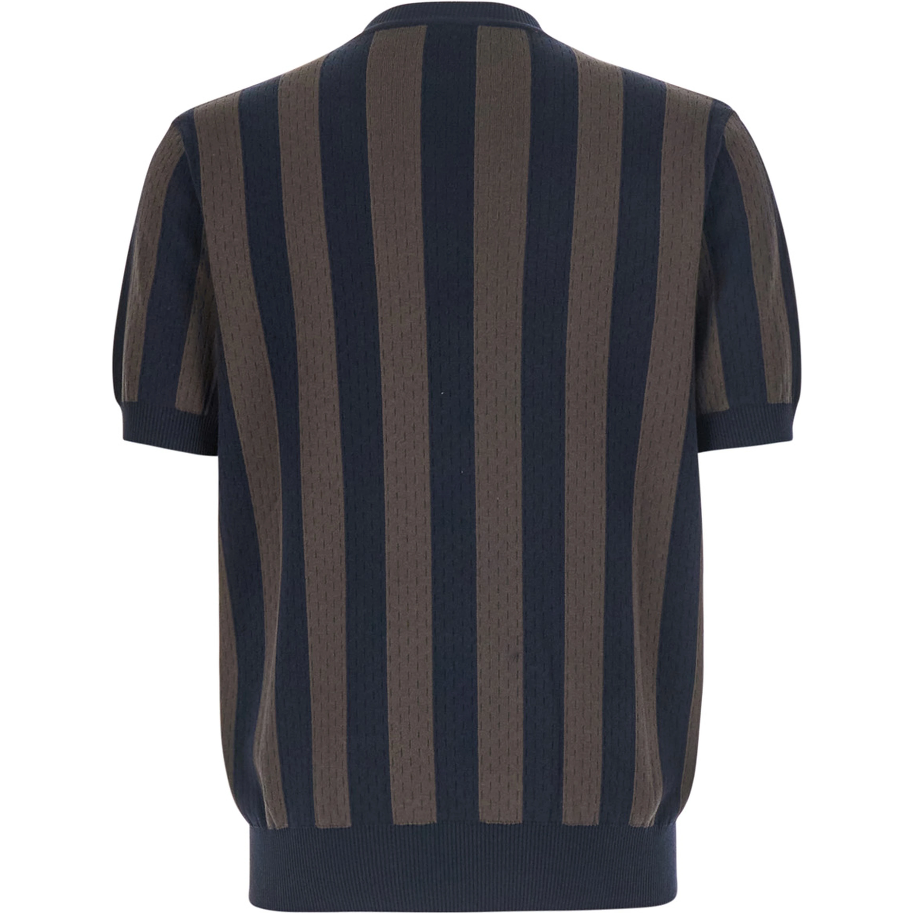 Blue Crew Neck T-shirt with All-Over Striped Motif in Cotton and Silk for Men