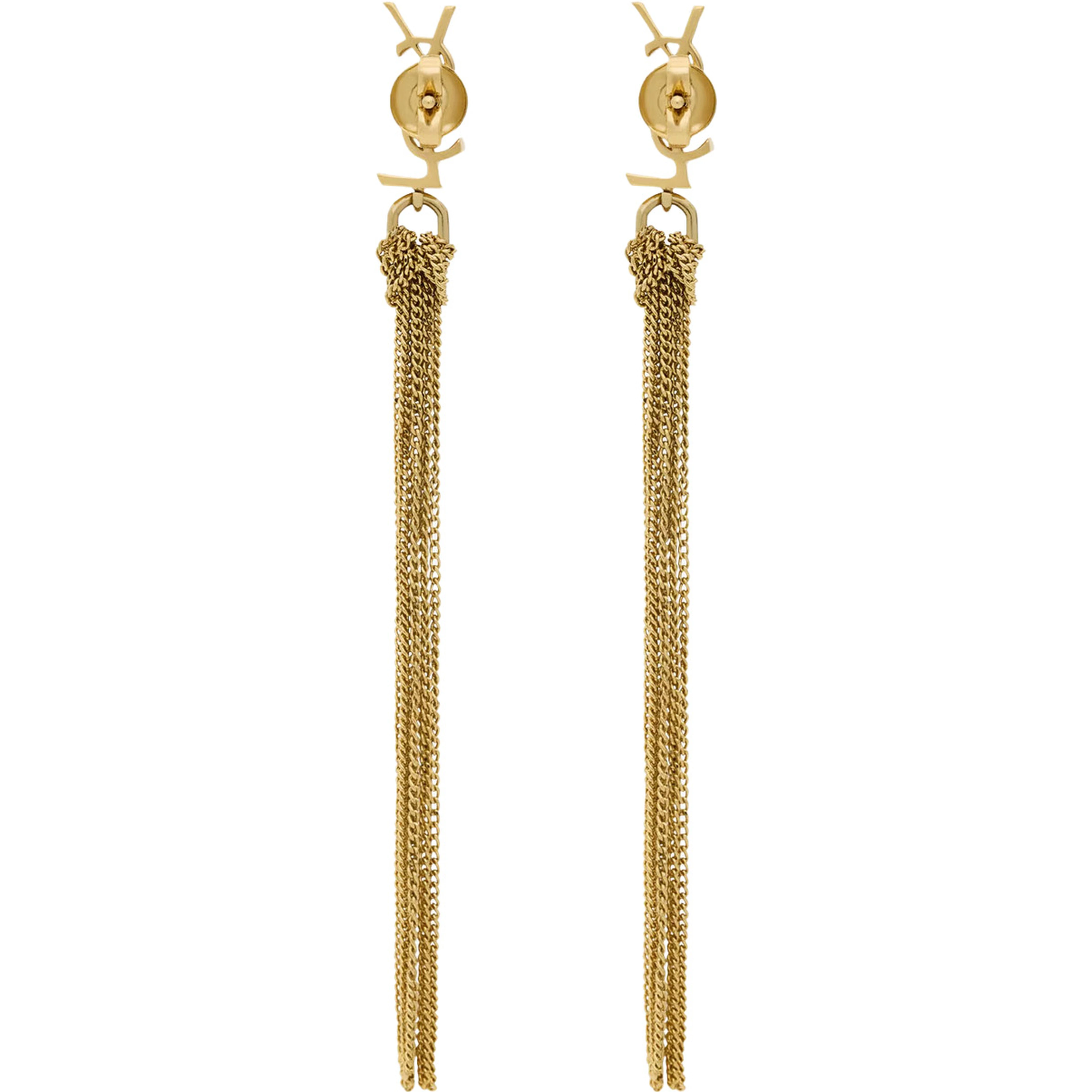 Earrings Cassandre with Tassel and Stud in Metallic Brass Woman