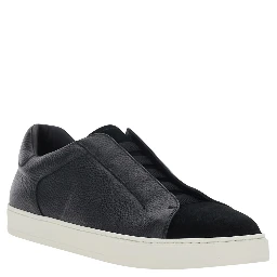 Spencer Black Low Top Sneakers with Slip-On design in Leather men
