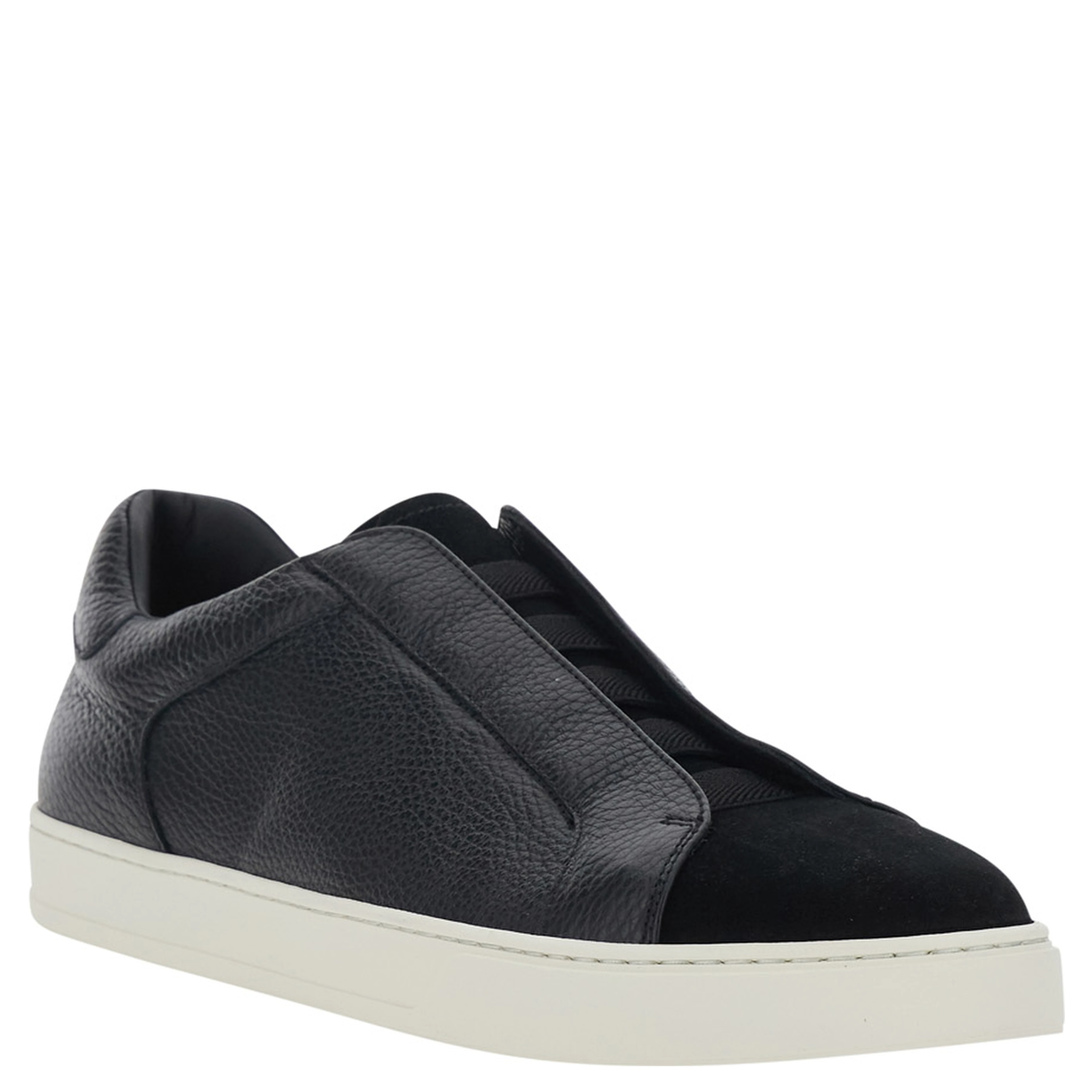 Spencer Black Low Top Sneakers with Slip-On design in Leather men