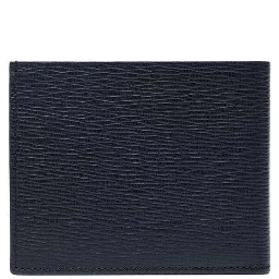 Wallet with Metallic Front Logo in Blue Leather for Men