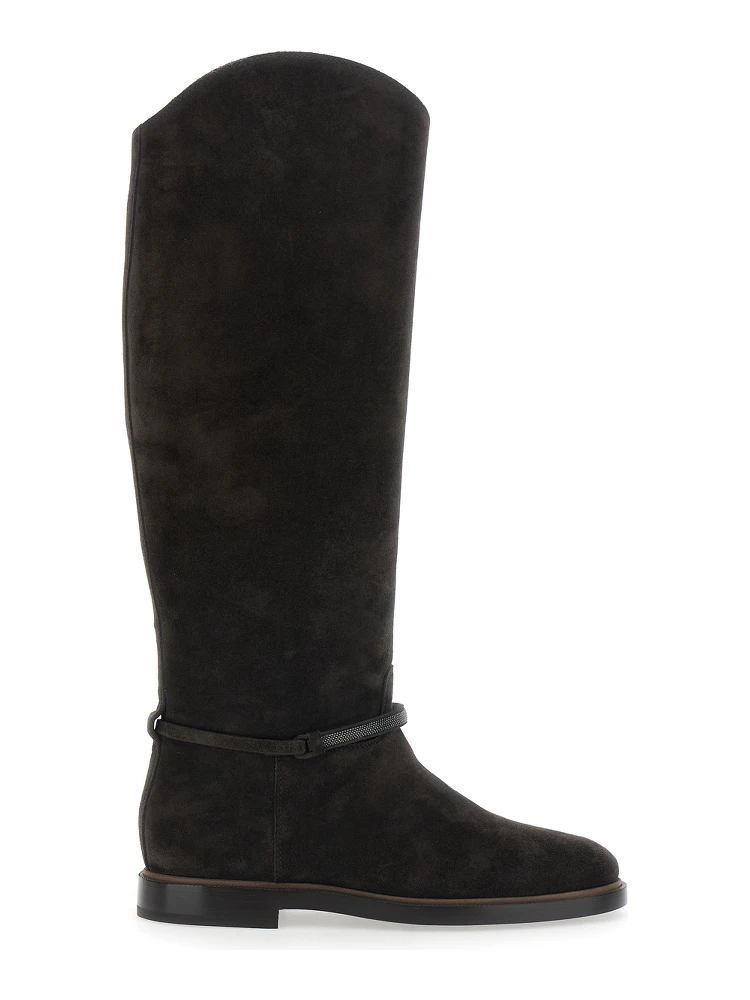 brown Boots with Monile detail on the side in suede for women