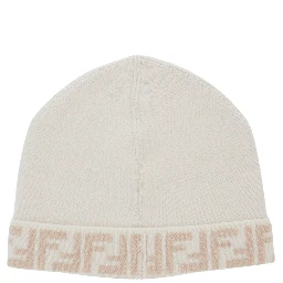 White Reversible Beanie with FF Edge in Wool Blend for Boy