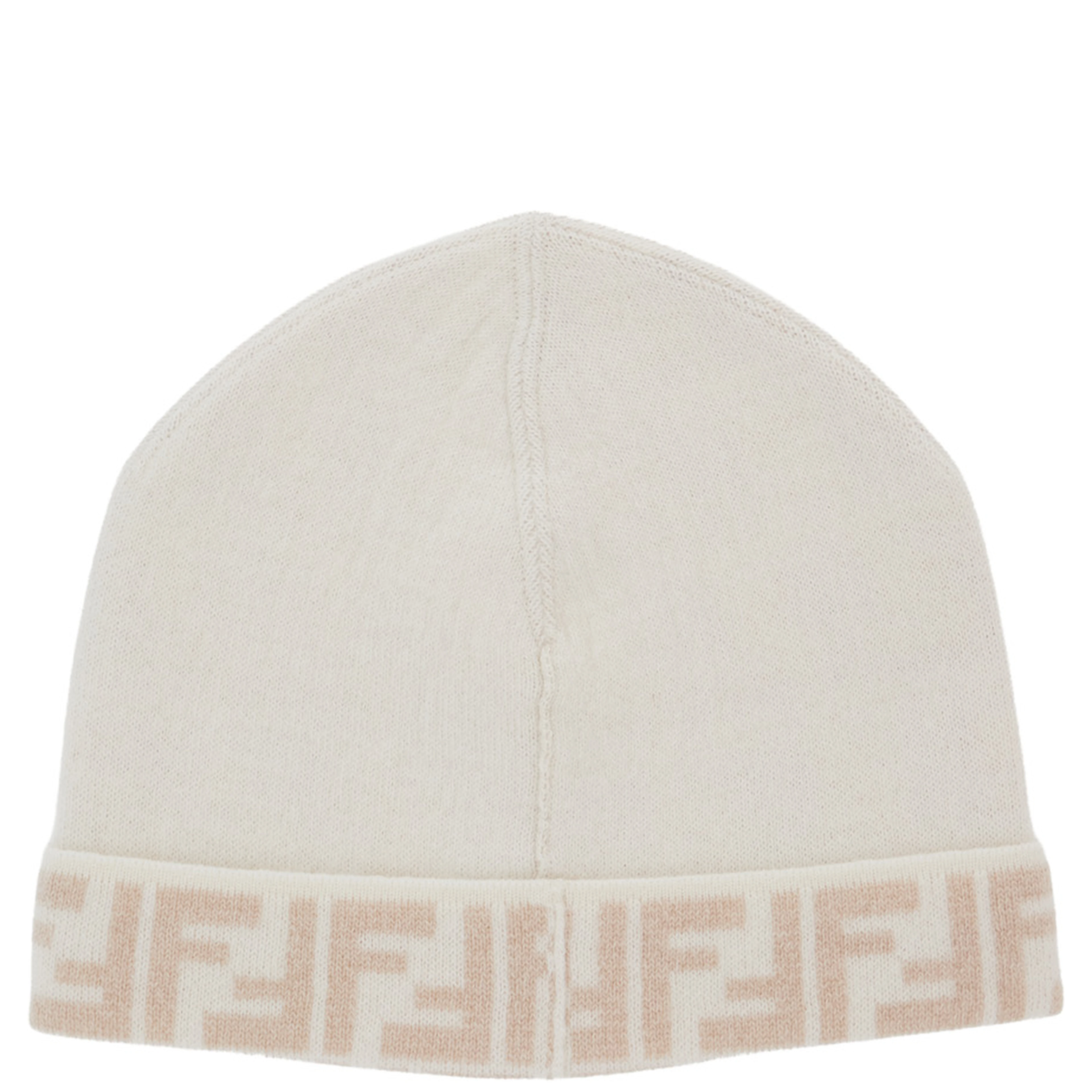 White Reversible Beanie with FF Edge in Wool Blend for Boy