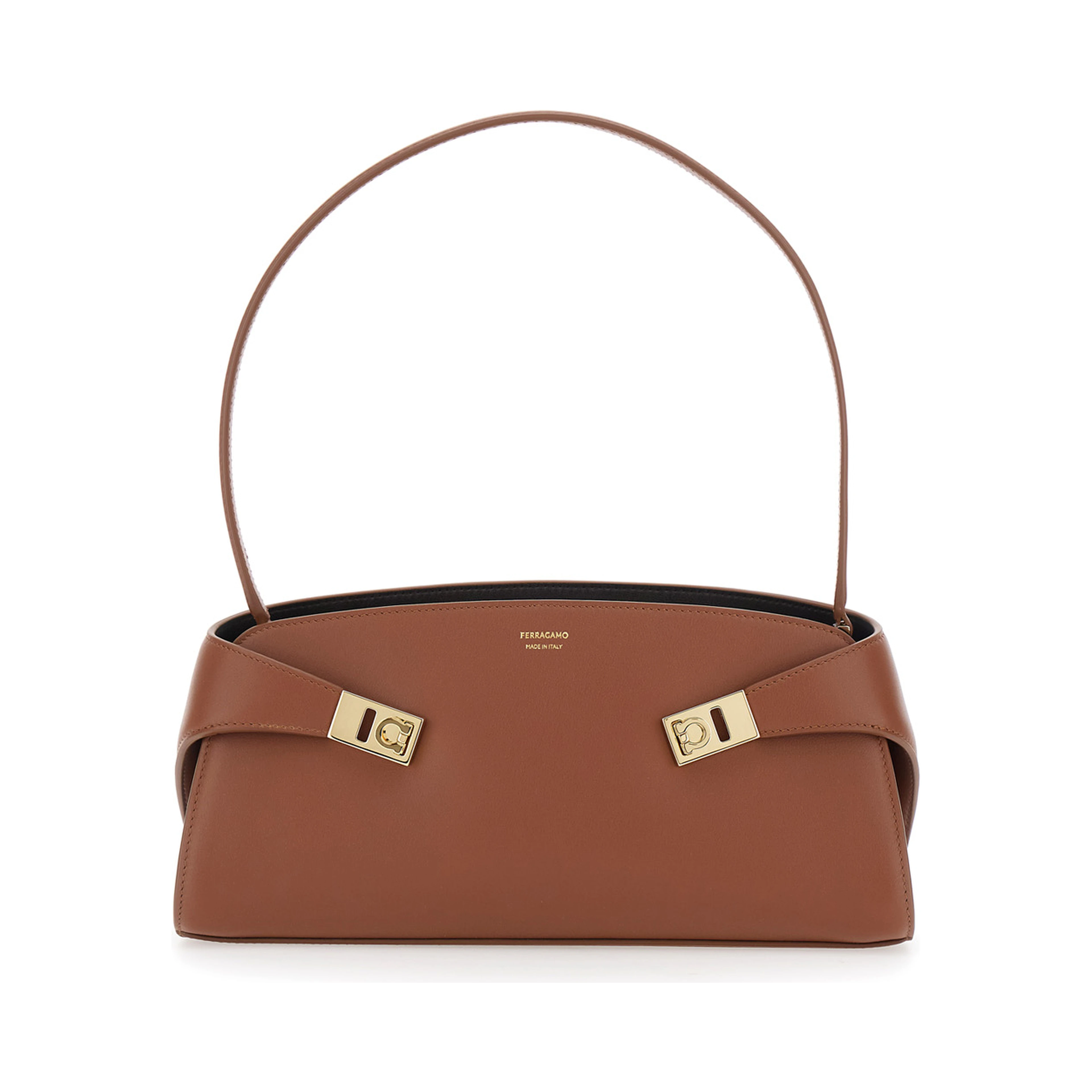 Hug East West Brown Shoulder bag with shoulder strap and straps on the front in leather for women