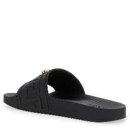Sandals with Medusa Plate on the Front in Black Tech Fabric for Men