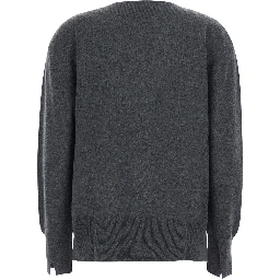 CANDY Grey Sweater with round neck and split cuffs in wool and cashmere for women