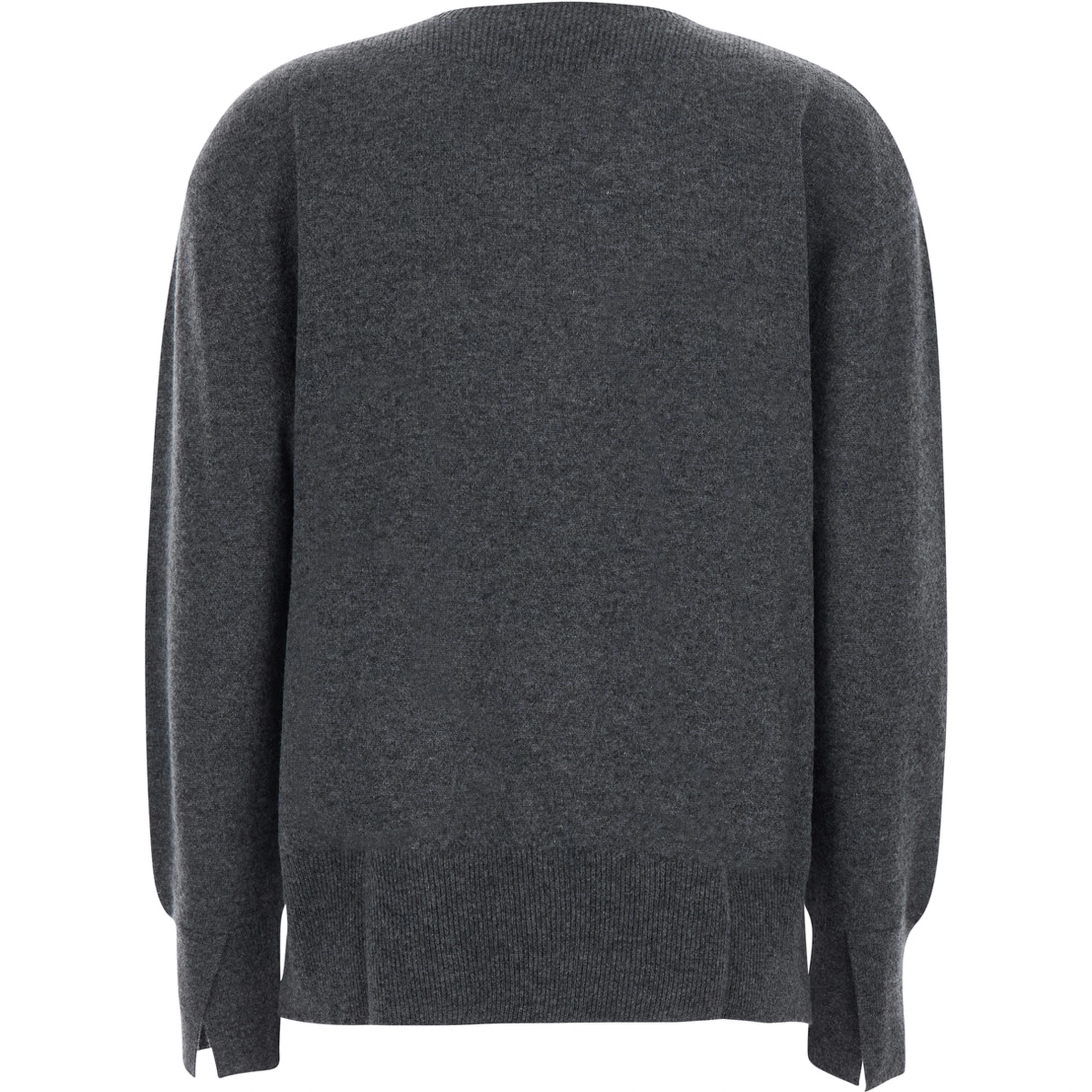 CANDY Grey Sweater with round neck and split cuffs in wool and cashmere for women