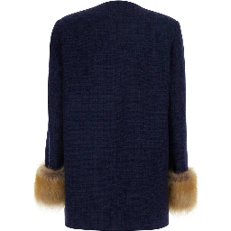 Mossi Blue Jacket with jewel buttons with VLogo and fur cuffs in Blend wool for women