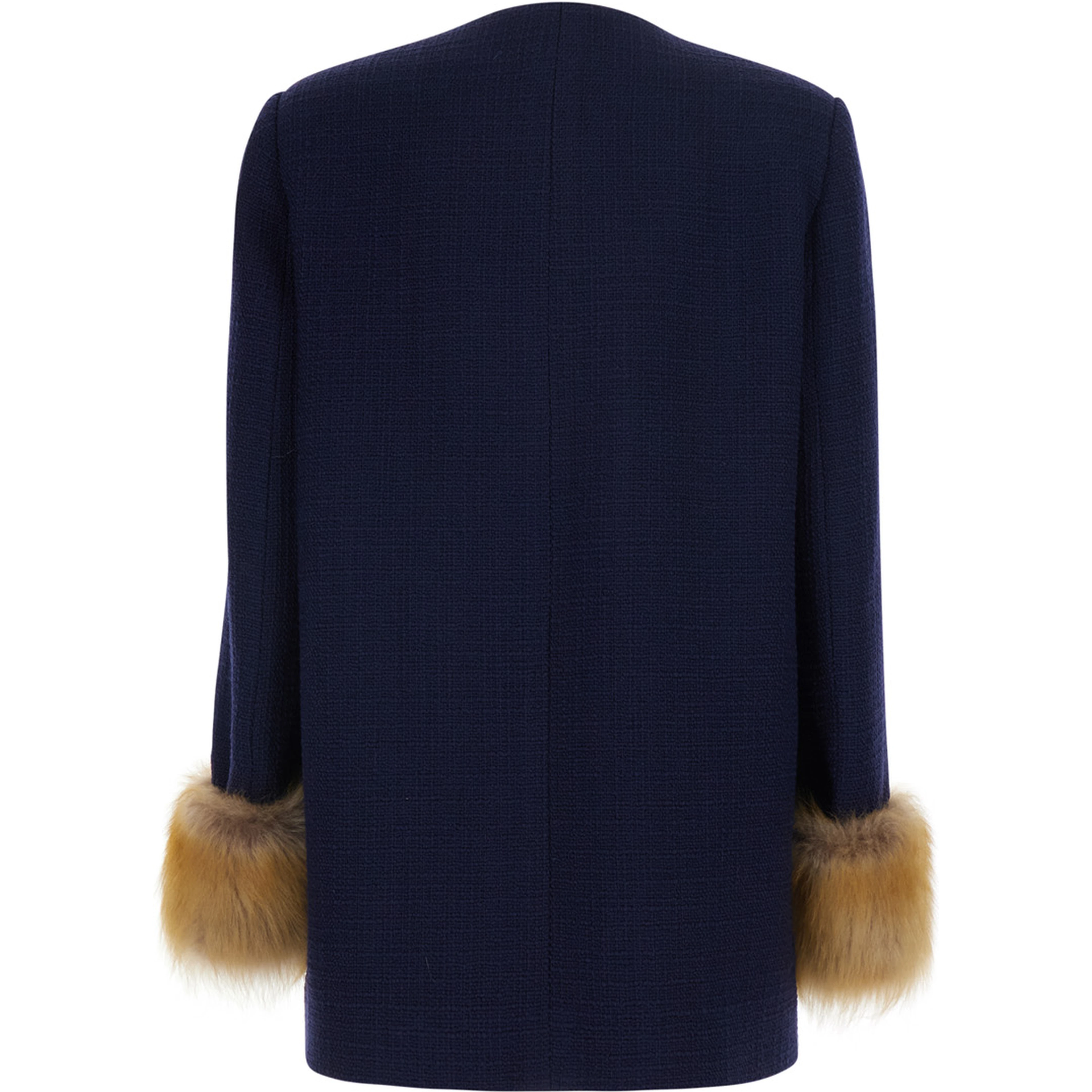 Mossi Blue Jacket with jewel buttons with VLogo and fur cuffs in Blend wool for women