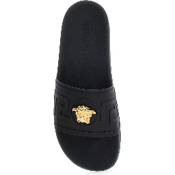 Sandals with Medusa Plate on the Front in Black Tech Fabric for Men