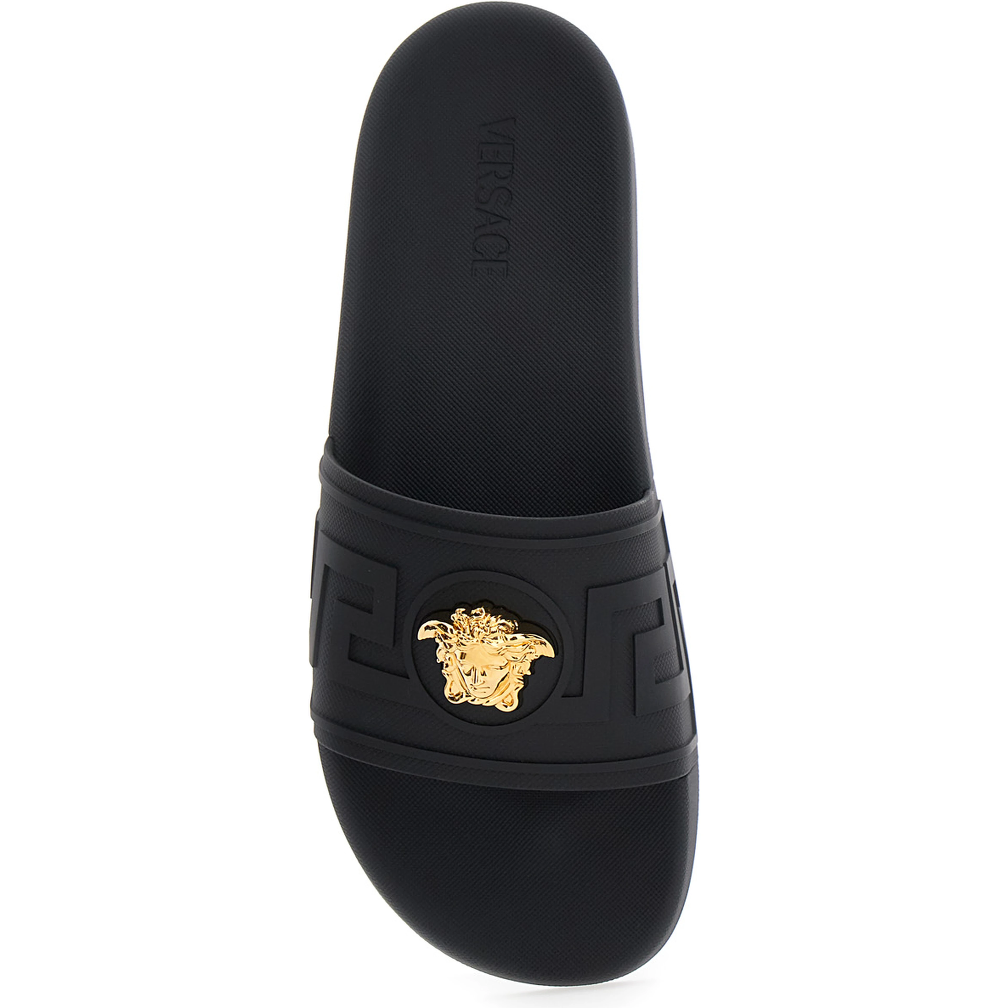 Sandals with Medusa Plate on the Front in Black Tech Fabric for Men