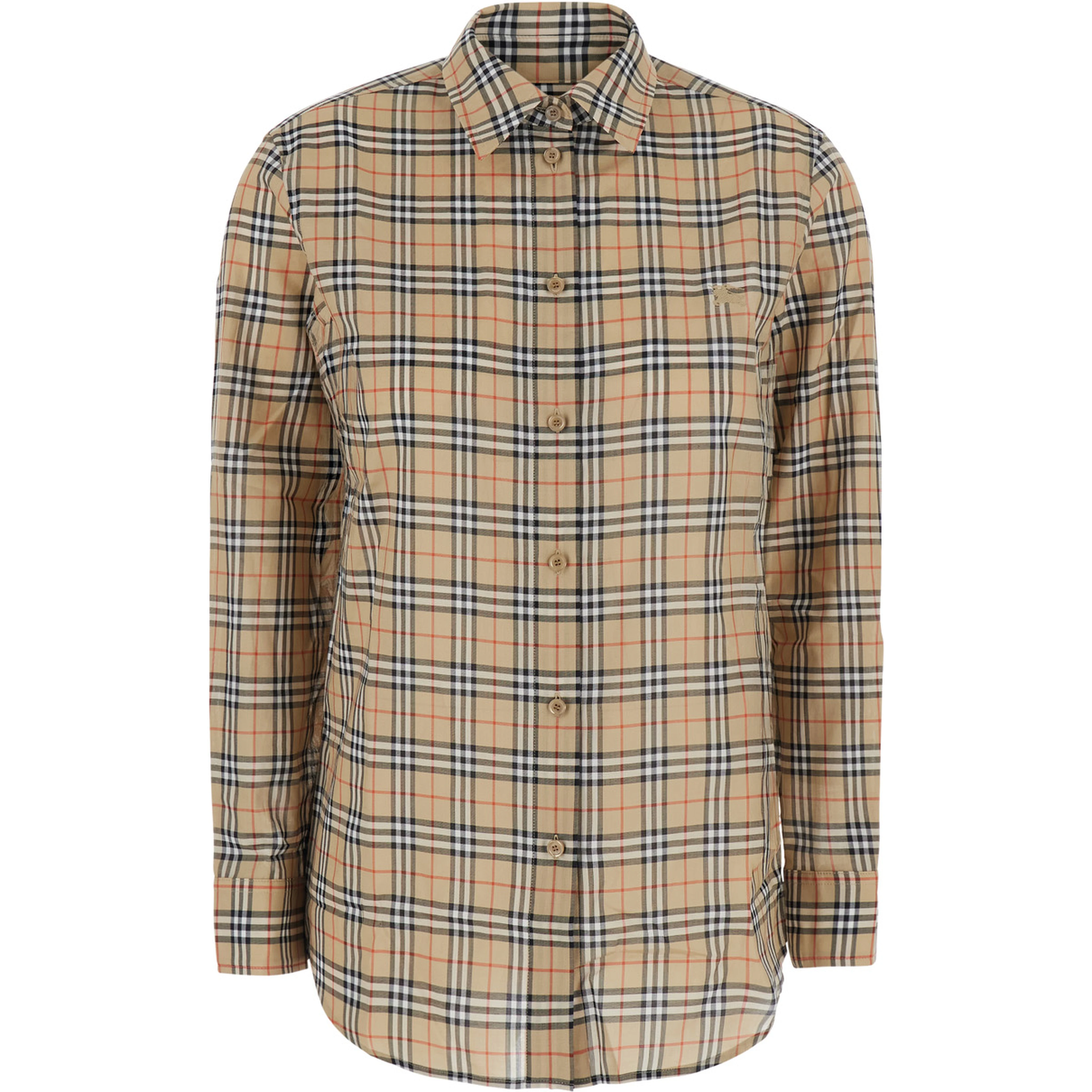 Emma Beige Shirt with EKD embroidery on the front and all-over Check motif in cotton for women