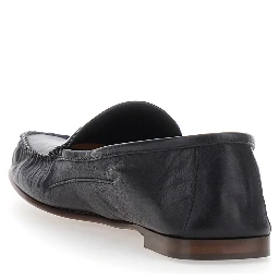 Black Loafers with Medusa Plaque in Leather for Men
