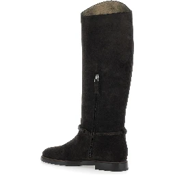 brown Boots with Monile detail on the side in suede for women