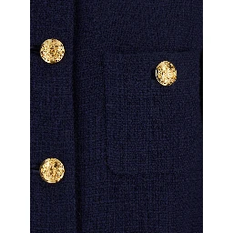 Mossi Blue Jacket with jewel buttons with VLogo and fur cuffs in Blend wool for women