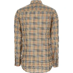 Emma Beige Shirt with EKD embroidery on the front and all-over Check motif in cotton for women