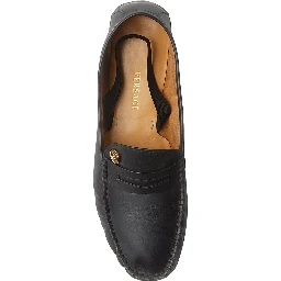 Black Loafers with Medusa Plaque in Leather for Men