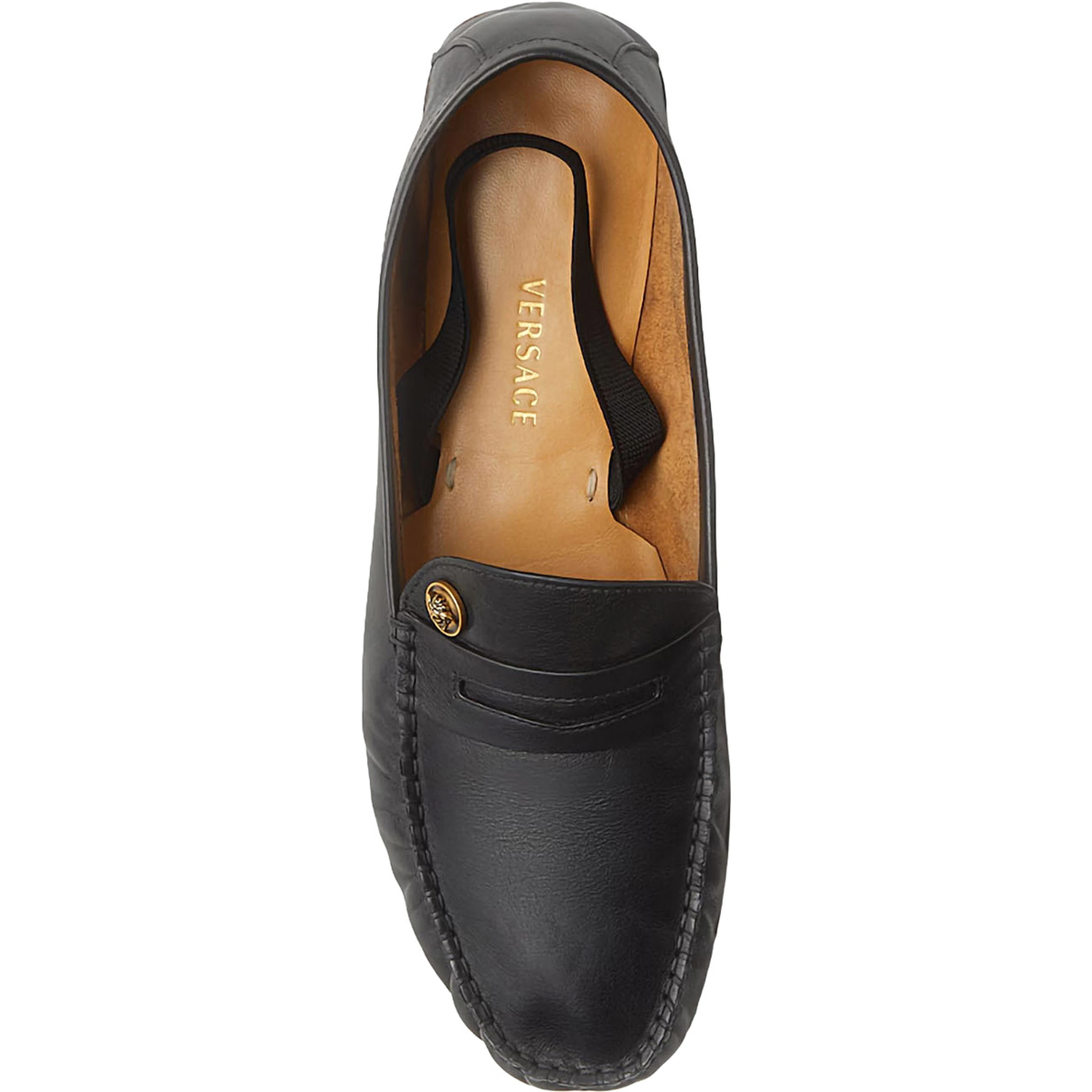 Black Loafers with Medusa Plaque in Leather for Men