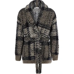 Multicolor Cardigan with belt and all-over applied sequins in mohair and wool Blend women
