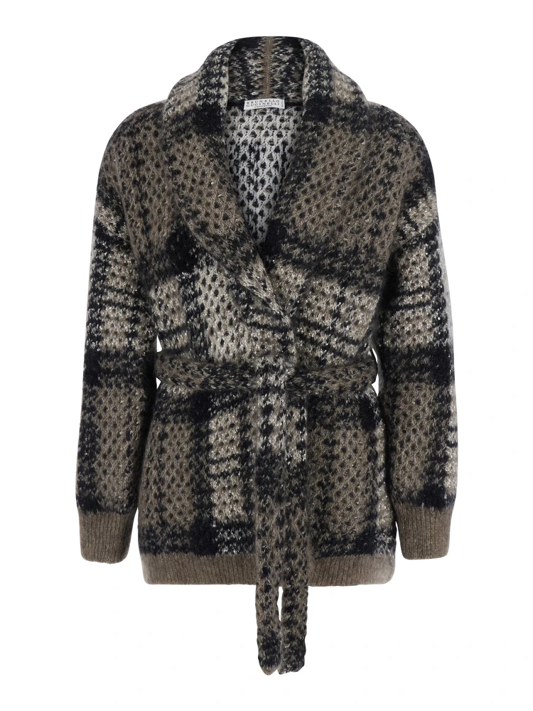Multicolor Cardigan with belt and all-over applied sequins in mohair and wool Blend women