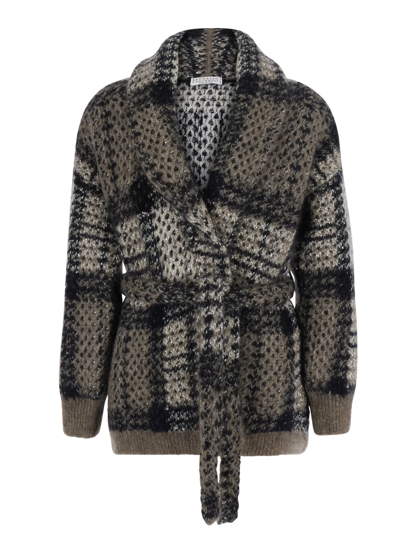 Multicolor Cardigan with belt and all-over applied sequins in mohair and wool Blend women