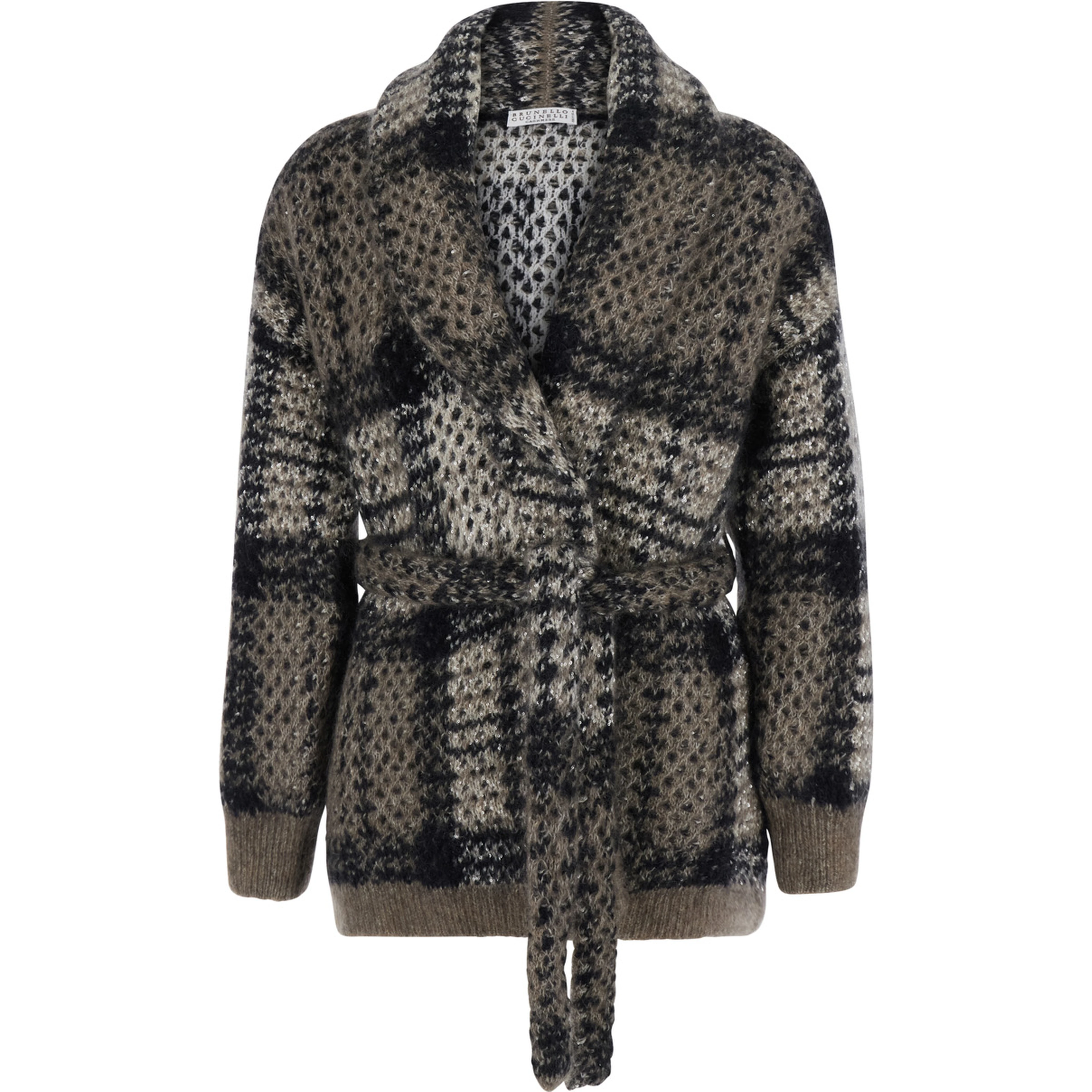 Multicolor Cardigan with belt and all-over applied sequins in mohair and wool Blend women