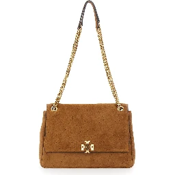 Charlie Brown Crossbody bag with sliding chain strap and logo plaque on the front in suede for women