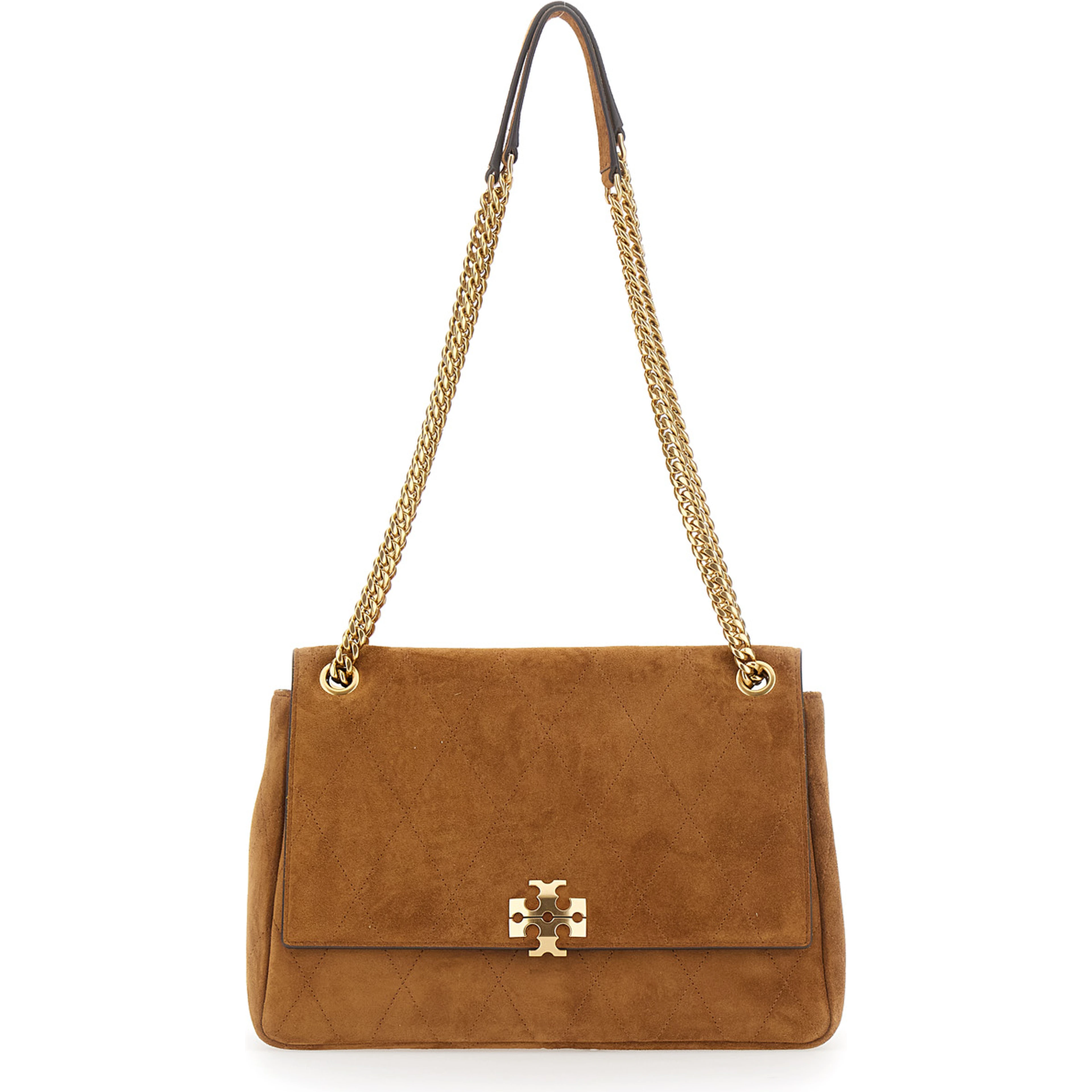 Charlie Brown Crossbody bag with sliding chain strap and logo plaque on the front in suede for women
