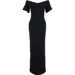 Cielo Black Long Dress with Off-shoulder and Hidden Zip Closure at the Back in Tech Fabric Women