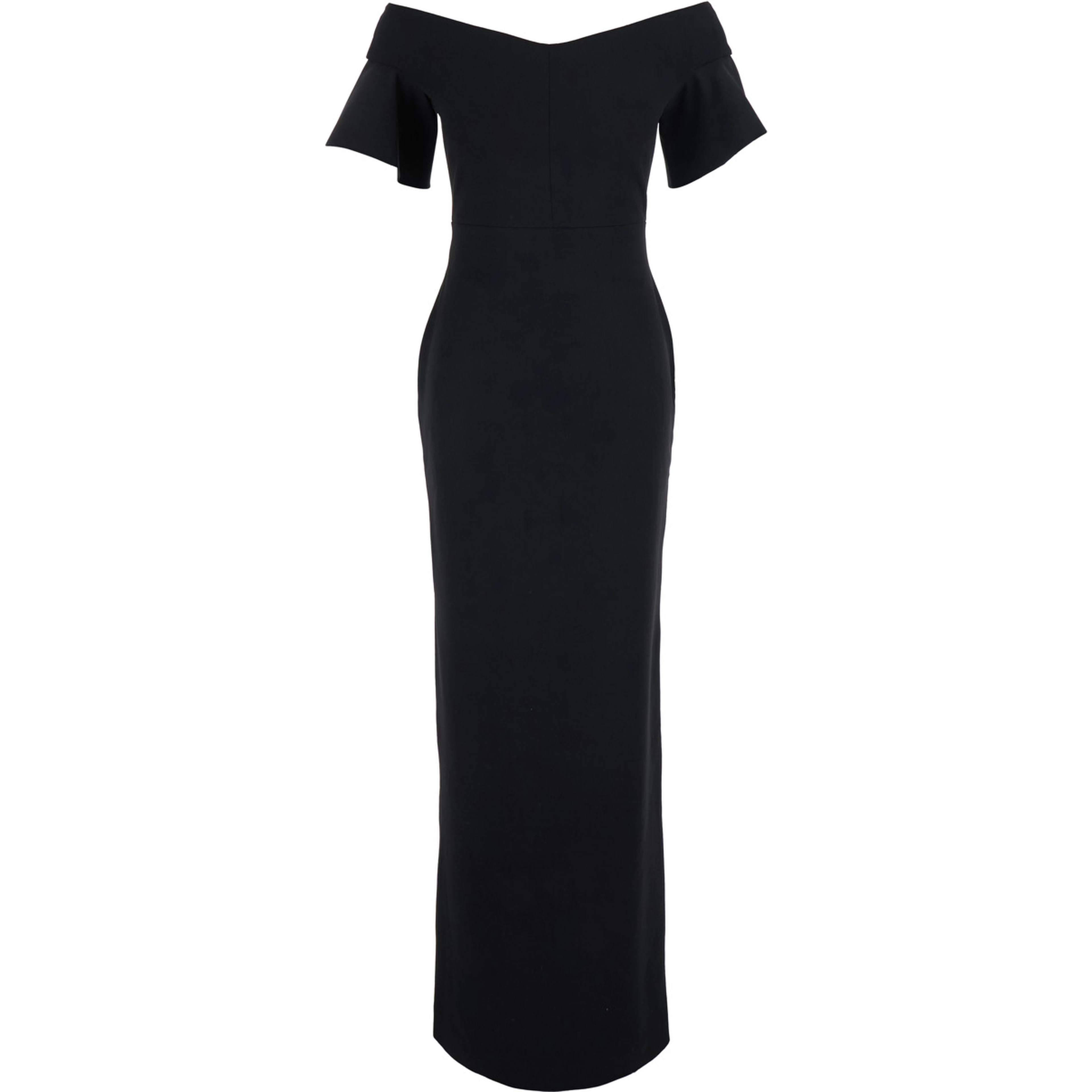 Cielo Black Long Dress with Off-shoulder and Hidden Zip Closure at the Back in Tech Fabric Women