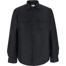 Blue Jacket with pointed collar and button closure in Tech Fabric men