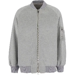 Gray Reversible Bomber Jacket with ribbed finishes and zip pocket on the sleeve in blend wool for women