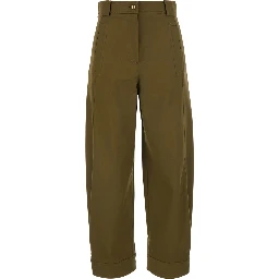 Adorni Green Pants with Button Hem and Patch Pockets in Cotton for Women