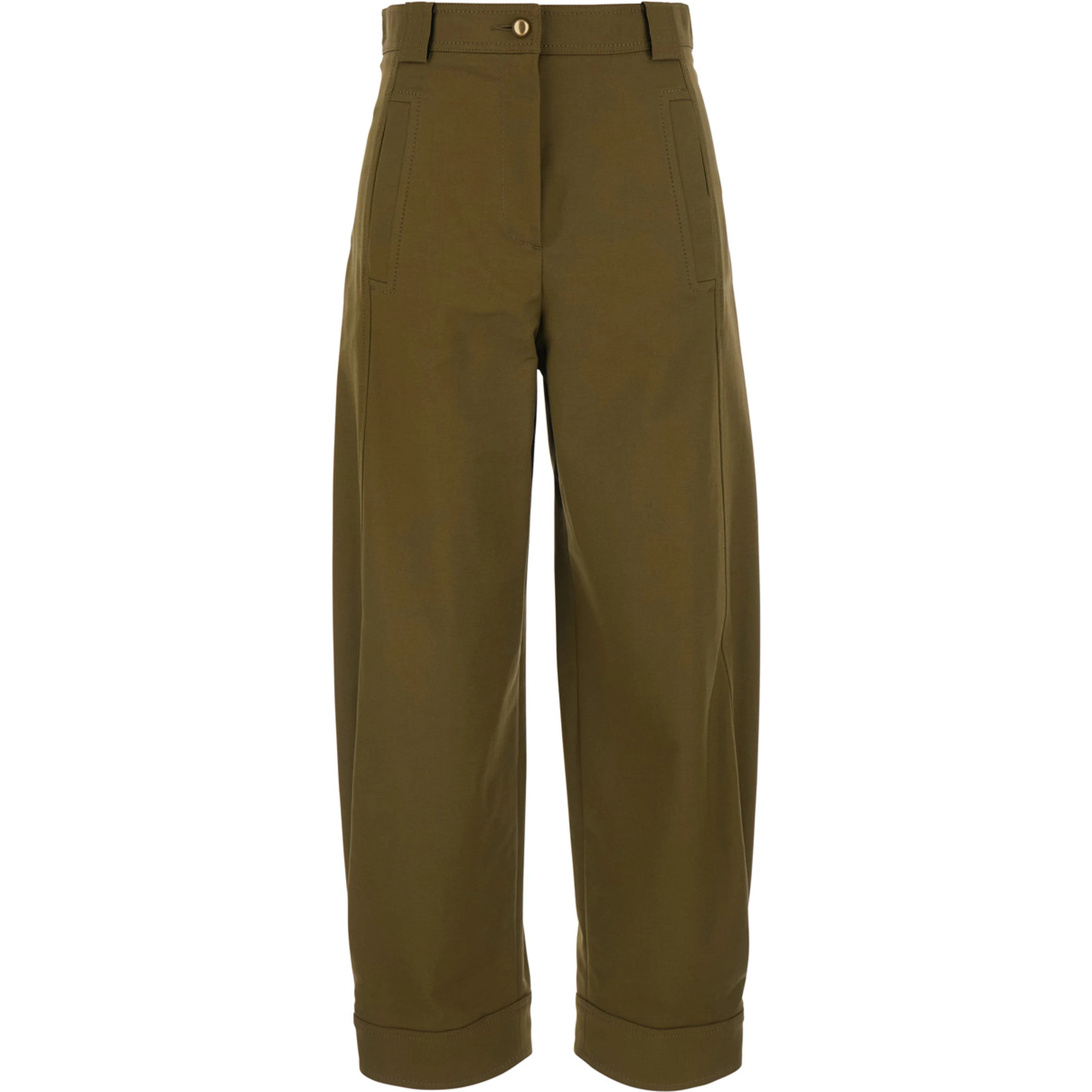 Adorni Green Pants with Button Hem and Patch Pockets in Cotton for Women