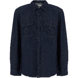 Blue Shirt with classic collar and patch pockets in denim for men