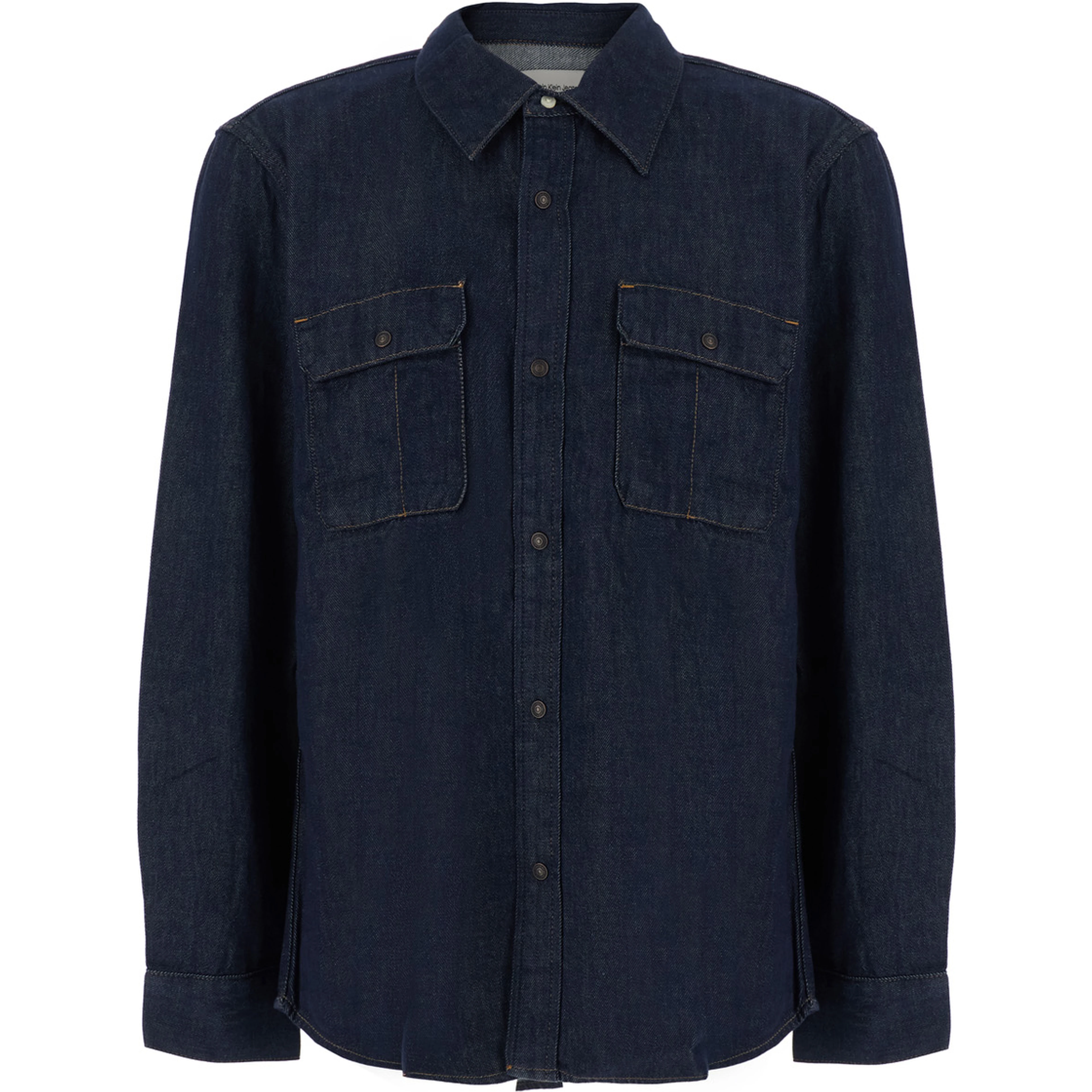 Blue Shirt with classic collar and patch pockets in denim for men