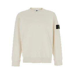 Hooded Sweatshirt with Fixed Hood and Front Logo in White