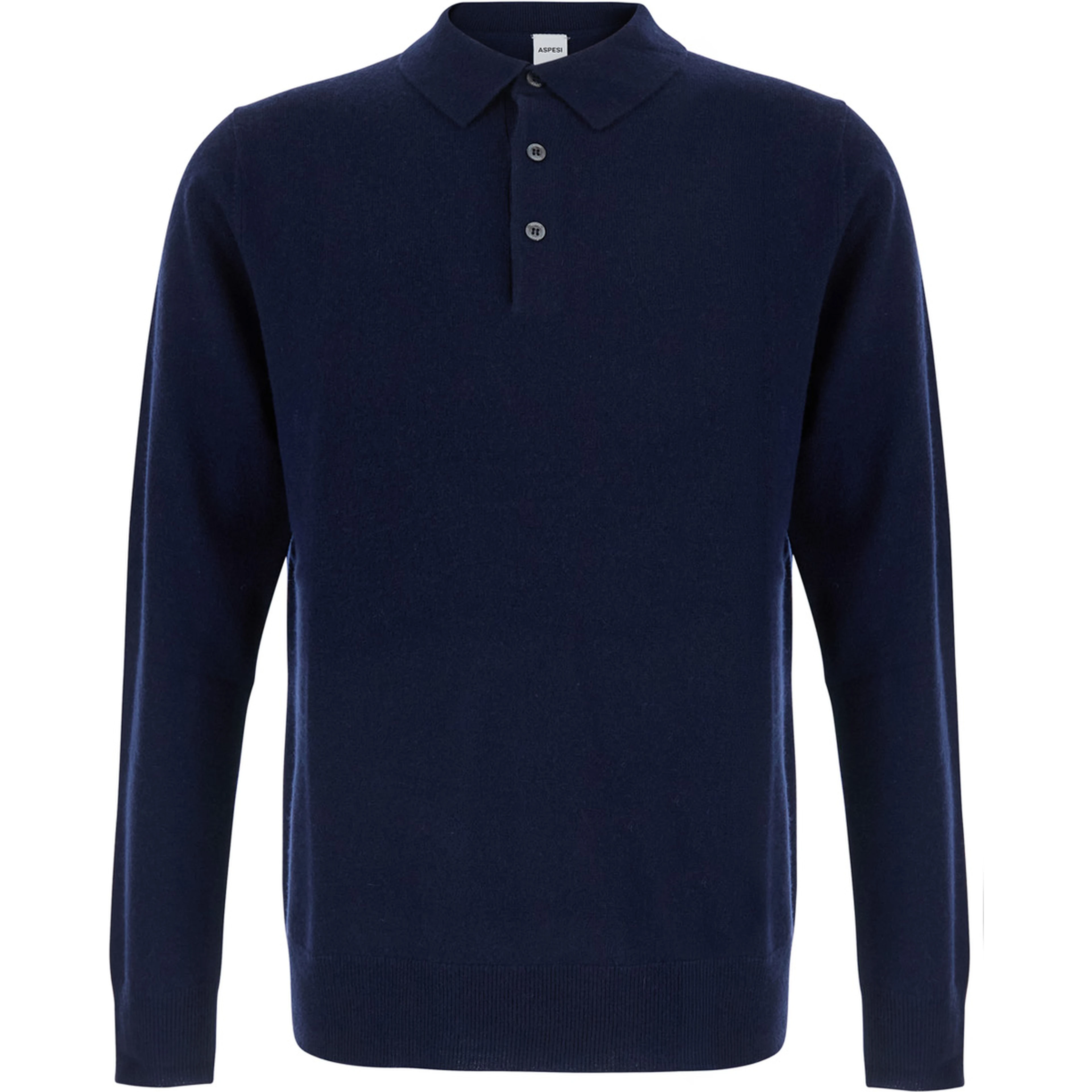 Blue Long Sleeve Polo Shirt with Collar in Blend Wool and Cashmere Men