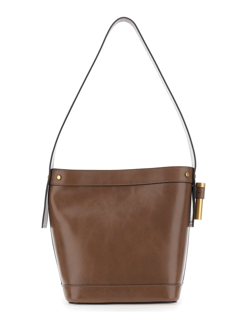 Brown Shoulder bag with chain strap and Medusa Head on the front in leather for women