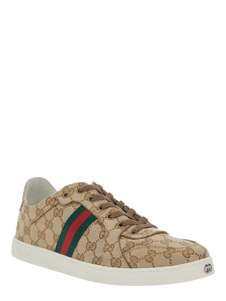 Beige Low Top Sneakers with Web Detail on the Side and GG Plate on the Front in GG Canvas for Men alternative