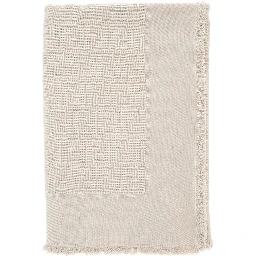 Beige Square Scarf with Fringed Hem and FF Pattern in Wool Blend for Women