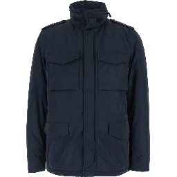 Blue Jacket with Front Zip Closure and Side Pockets in Tech Fabric Men