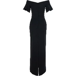Cielo Black Long Dress with Off-shoulder and Hidden Zip Closure at the Back in Tech Fabric Women