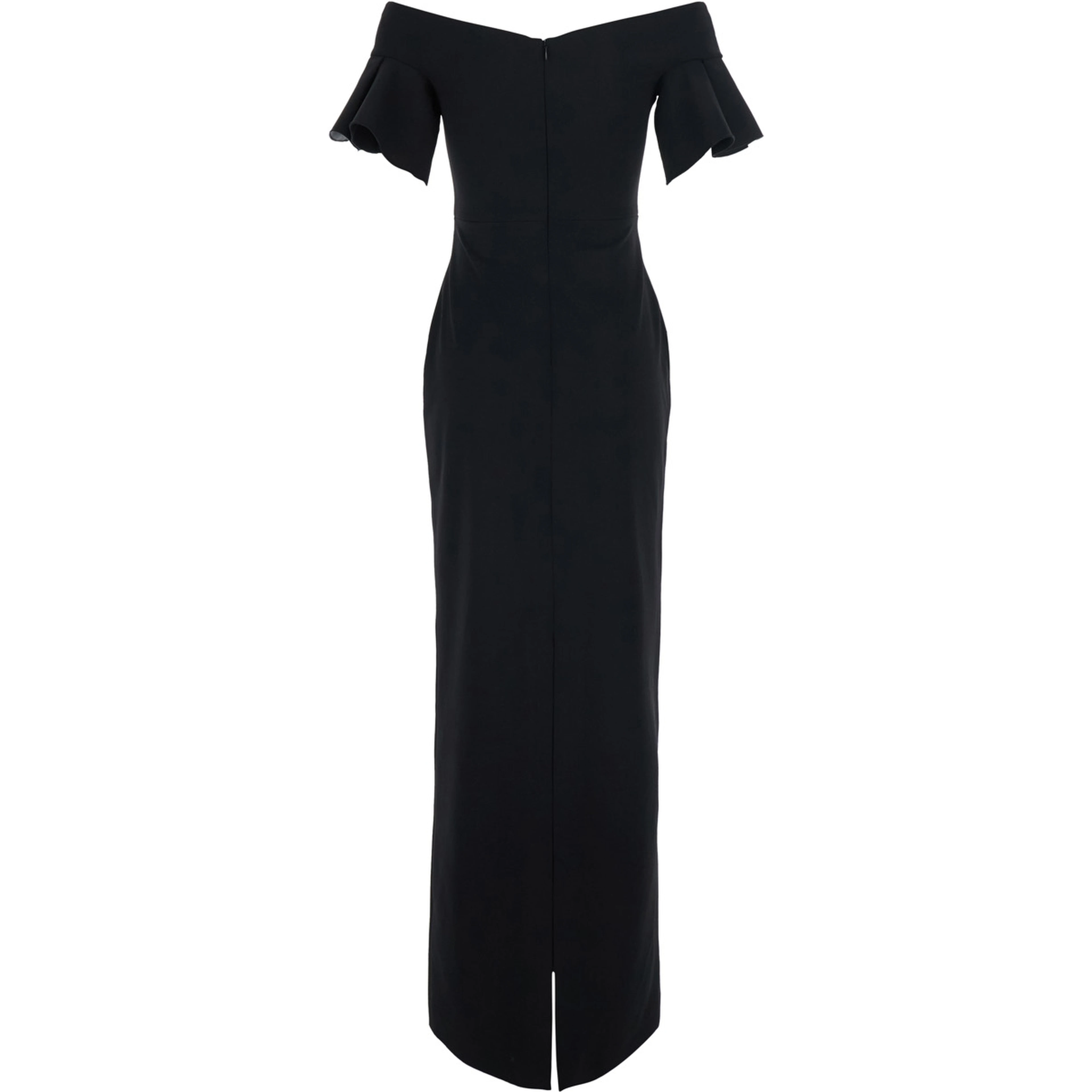 Cielo Black Long Dress with Off-shoulder and Hidden Zip Closure at the Back in Tech Fabric Women