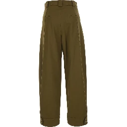 Adorni Green Pants with Button Hem and Patch Pockets in Cotton for Women