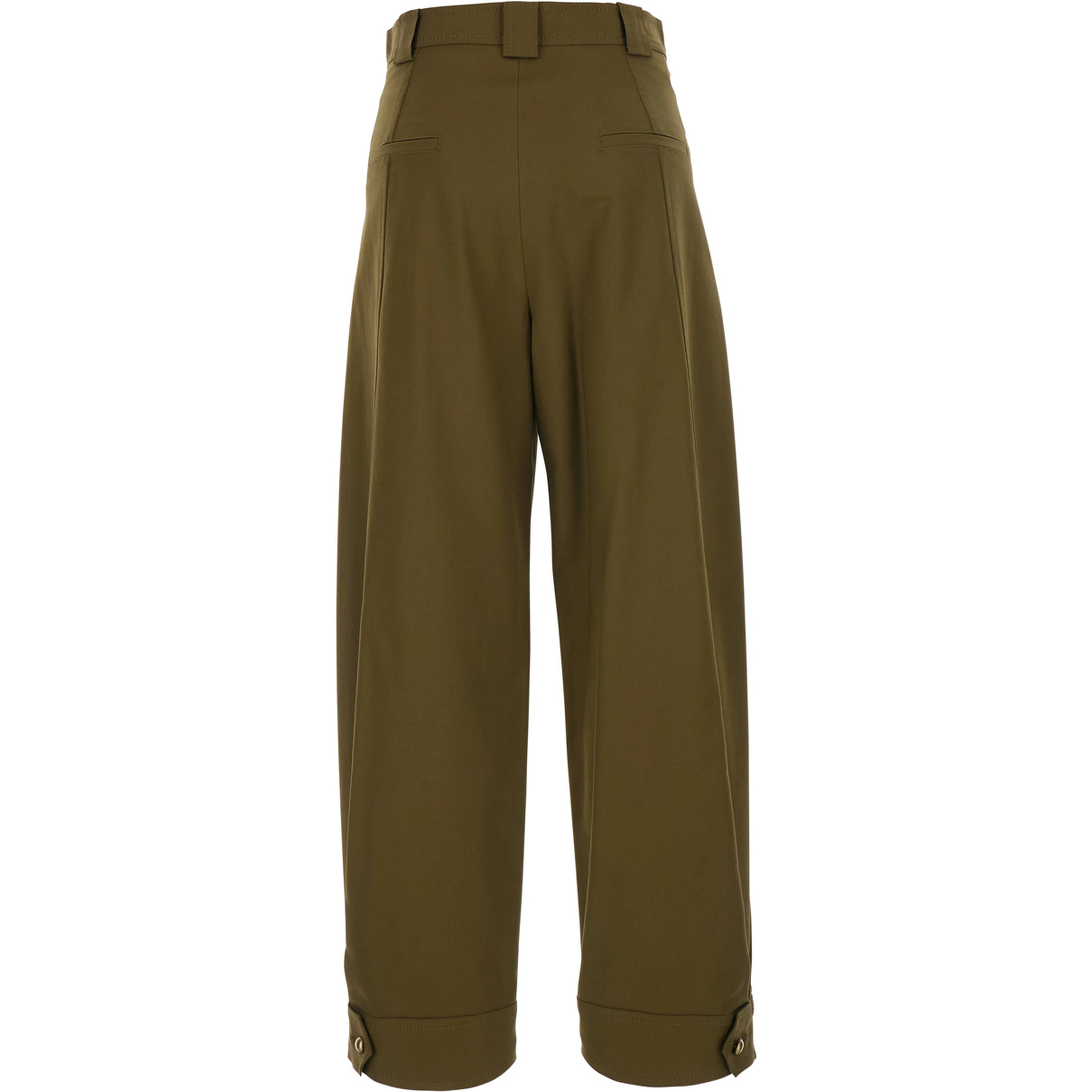 Adorni Green Pants with Button Hem and Patch Pockets in Cotton for Women