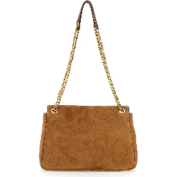 Charlie Brown Crossbody bag with sliding chain strap and logo plaque on the front in suede for women