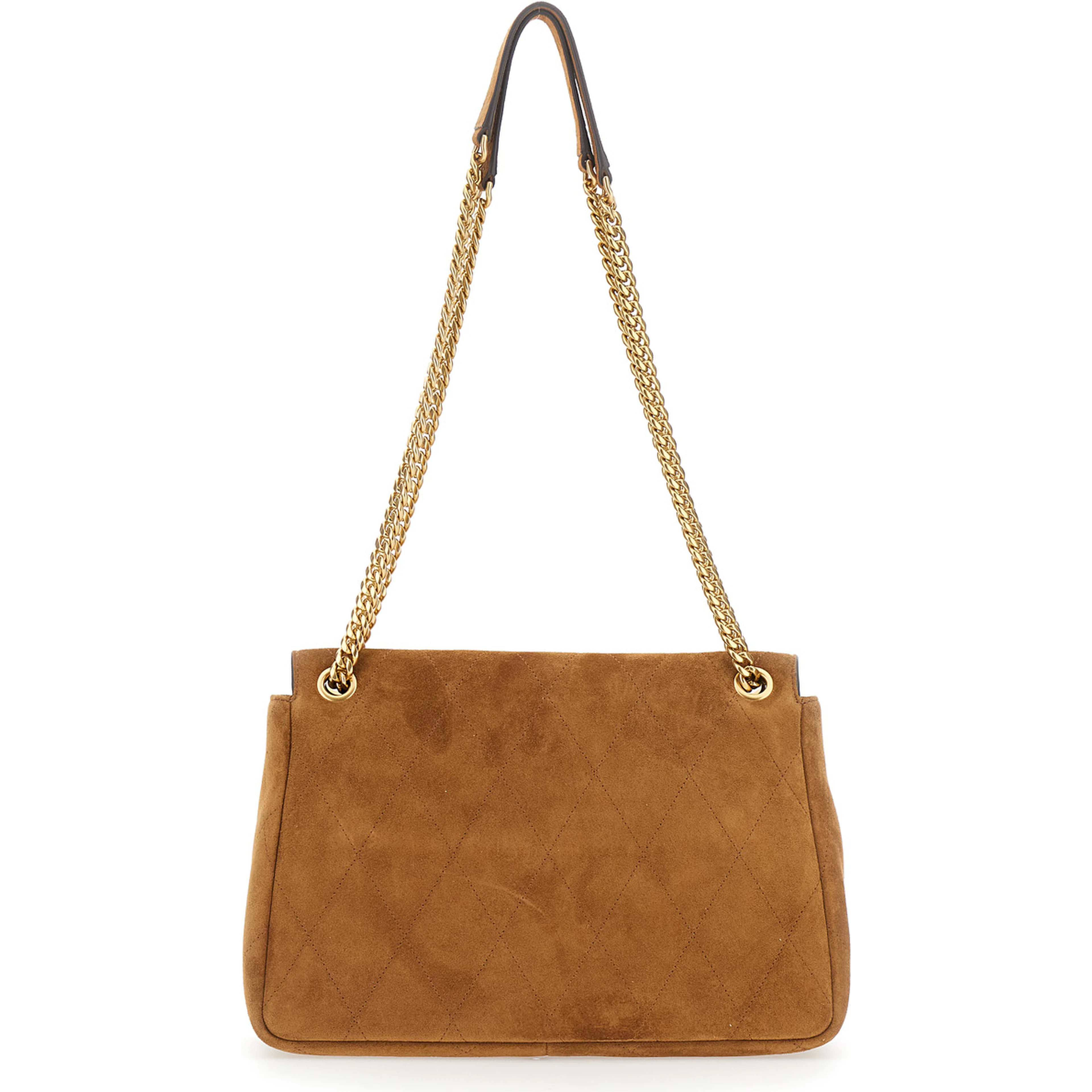 Charlie Brown Crossbody bag with sliding chain strap and logo plaque on the front in suede for women